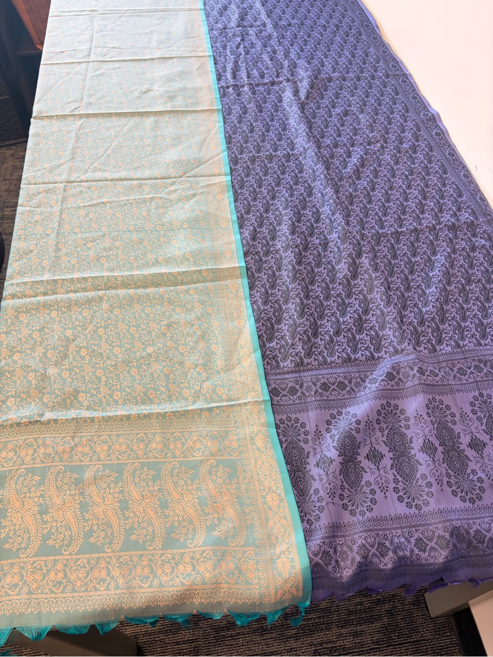 Aqua and Purple Scarf (hand made at 200 year old temple in India) rare/vintage